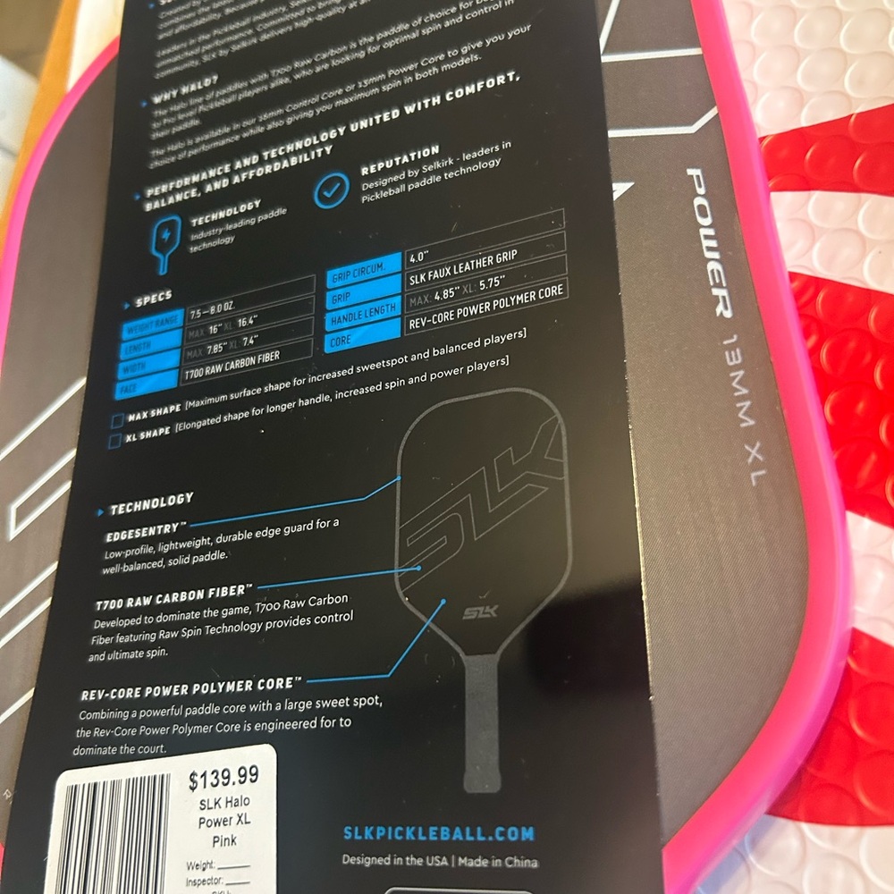 Selkirk SLK Halo Power XL 13mm Raw Carbon Fiber Pickleball Paddle Pink NWT - Picture 3 of 5